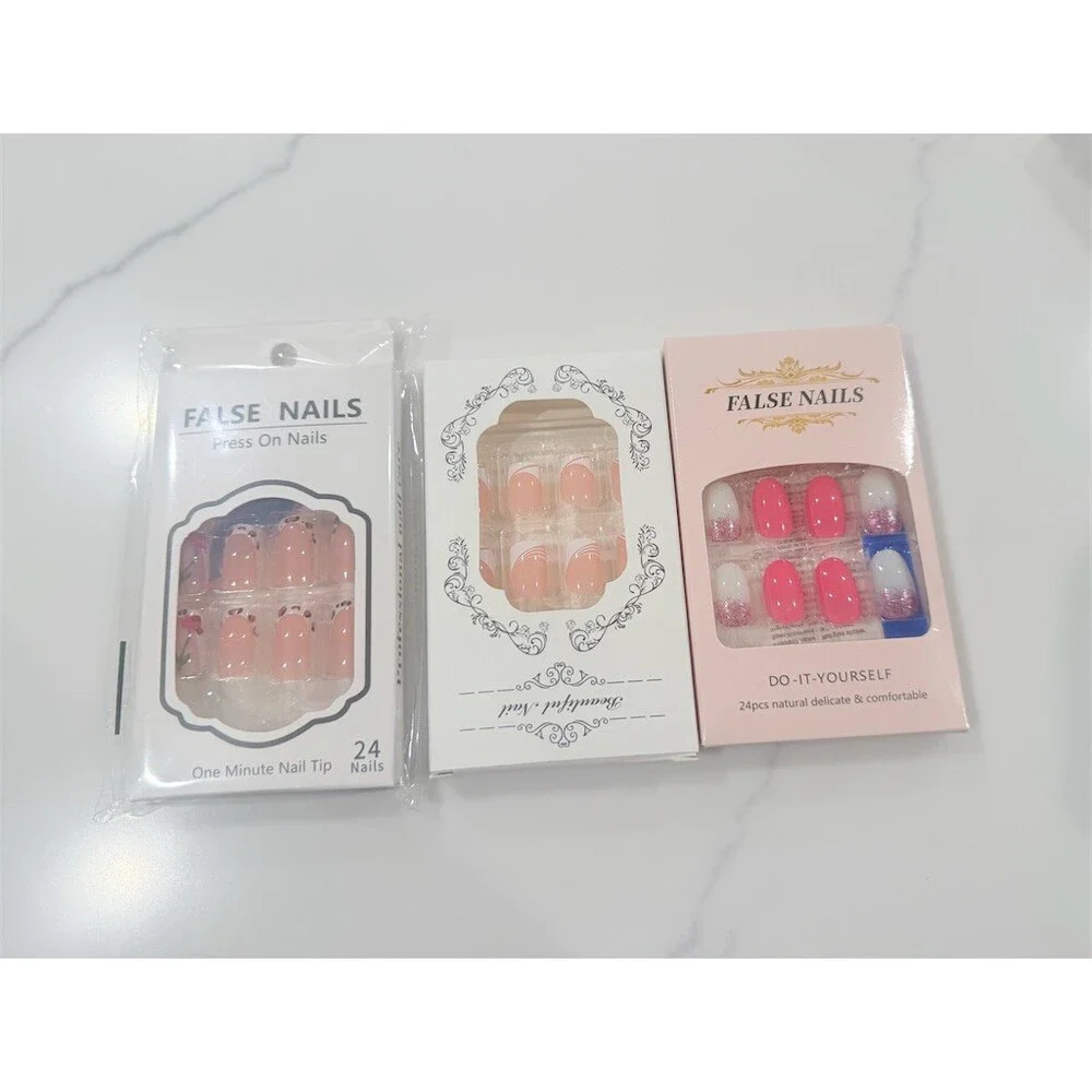 Lot of 3 Press-On False Nail Sets 72 Nails Total Multicolor shiny cute